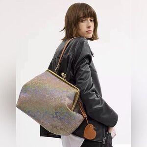 LAST ONE ! Sold out . COACH KISSLOCK JACQUARD RAINBOW LARGE PURSE - New